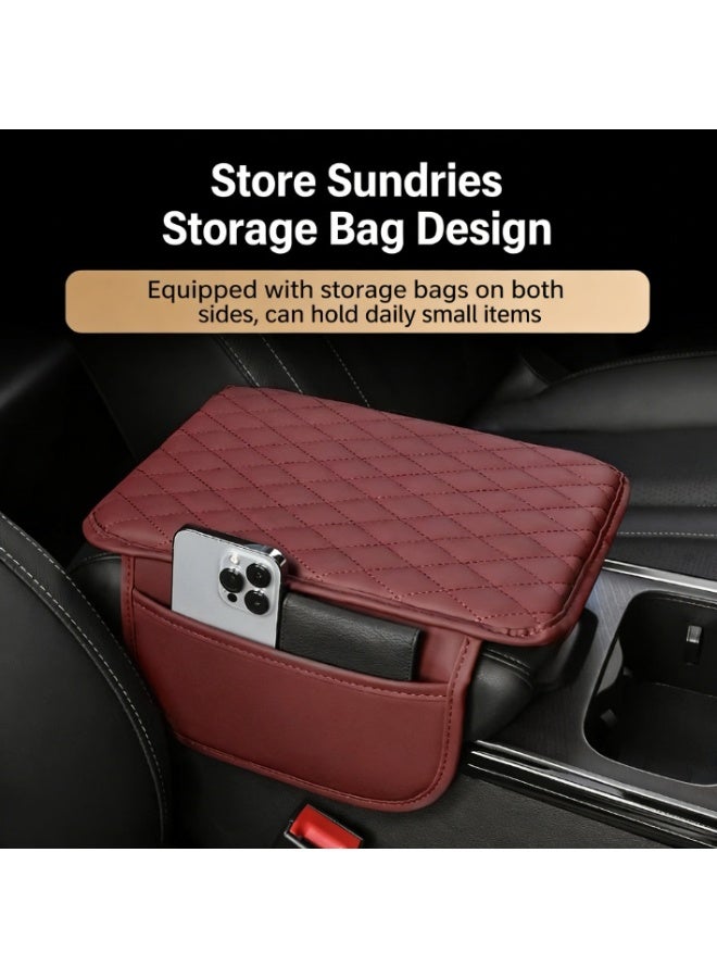 مسند ذراع للسيارات حصيرة ، ألياف الكربون الجلود ومع 2 جيوب التخزين-العالمي مسند ذراع صندوق تخزين ، متوافق مع معظم المركبات. - Image 5